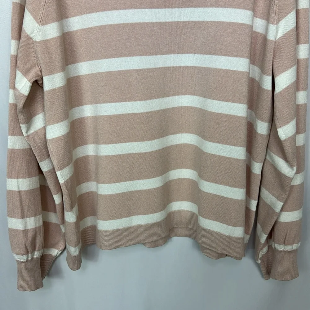 Adrianna Papell Sweater Size XL Pink White Women’s Striped Long Sleeve‎